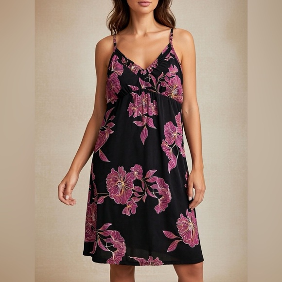Soma Other - Soma Cool Nights Black Pink Floral Chemise Sexy Sleep Dress Slip NWT Large